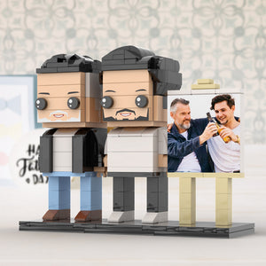 Full Body Customizable 2 People Fully Grown Son Having A Beer With His Dad Man Photo Frame Personalized Custom Brick Figures Small Particle Block Toy Personalized For Father's Day - MadeMineUK