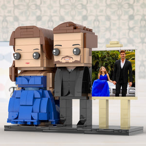 Full Body Customizable 2 People Dad And His Daughter In Perfect Blue Dress Photo Frame Personalized Custom Brick Figures Small Particle Block Toy Personalized For Father's Day - MadeMineUK