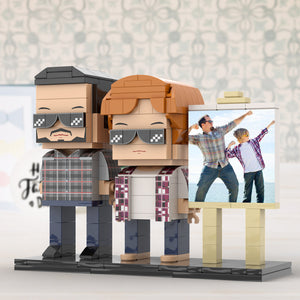 Full Body Customizable 2 People Daddy And His Son Have a Pose Towards Sun Photo Frame Personalized Custom Brick Figures Small Particle Block Toy Personalized For Father's Day - MadeMineUK