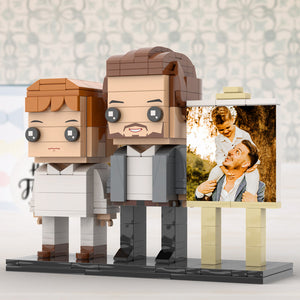 Full Body Customizable 2 People Little Son Sit On Daddy's Shoulder Photo Frame Personalized Custom Brick Figures Small Particle Block Toy Personalized For Father's Day - MadeMineUK