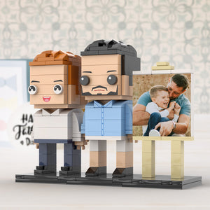 Full Body Customizable 2 People Dad Cuddle His Son Little Boy Photo Frame Personalized Custom Brick Figures Small Particle Block Toy Personalized For Father's Day - MadeMineUK