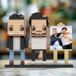 Full Body Customizable 2 People Fully Grown Son Having A Beer With His Dad Man Photo Frame Personalized Custom Brick Figures Small Particle Block Toy Personalized For Father's Day - MadeMineUK