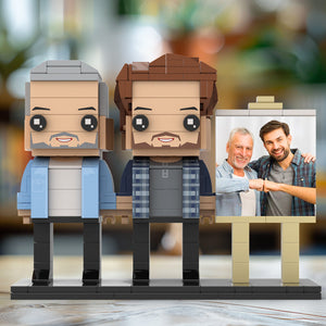 Full Body Customizable 2 People Dad And Son Fist Bump Photo Frame Personalized Custom Brick Figures Small Particle Block Toy Personalized For Father's Day - MadeMineUK