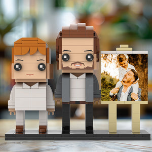 Full Body Customizable 2 People Little Son Sit On Daddy's Shoulder Photo Frame Personalized Custom Brick Figures Small Particle Block Toy Personalized For Father's Day - MadeMineUK