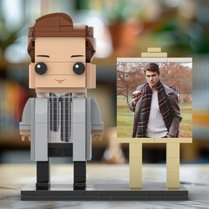 Full Body Customizable 1 Person Stylish Young Daddy With Scarf Custom Brick with Frame Figures Small Particle Block Toy Brick Me Figures For Father's Day - MadeMineUK