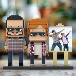 Full Body Customizable 2 People Daddy And His Son Have a Pose Towards Sun Photo Frame Personalized Custom Brick Figures Small Particle Block Toy Personalized For Father's Day - MadeMineUK