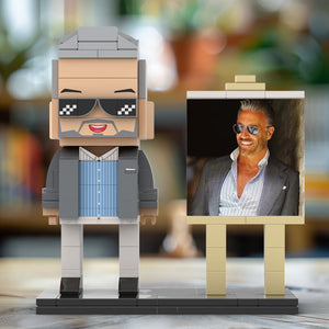 Full Body Customizable 1 Person Cool Daddy In Grey Suit With Sunglasses Custom Brick with Frame Figures Small Particle Block Toy Brick Me Figures For Father's Day - MadeMineUK