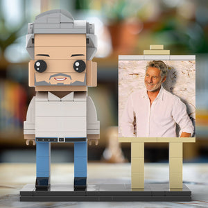 Full Body Customizable 1 Person Daddy With Classic White Shirt And Jeans Custom Brick with Frame Figures Small Particle Block Toy Brick Me Figures For Father's Day - MadeMineUK