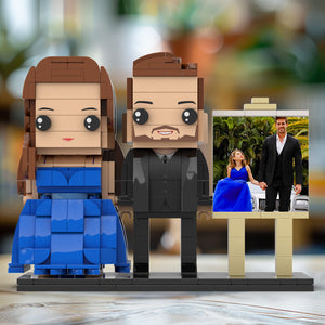 Full Body Customizable 2 People Dad And His Daughter In Perfect Blue Dress Photo Frame Personalized Custom Brick Figures Small Particle Block Toy Personalized For Father's Day - MadeMineUK