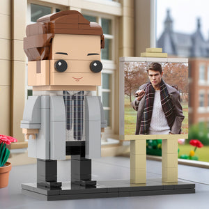 Full Body Customizable 1 Person Stylish Young Daddy With Scarf Custom Brick with Frame Figures Small Particle Block Toy Brick Me Figures For Father's Day - MadeMineUK