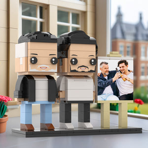 Full Body Customizable 2 People Fully Grown Son Having A Beer With His Dad Man Photo Frame Personalized Custom Brick Figures Small Particle Block Toy Personalized For Father's Day - MadeMineUK