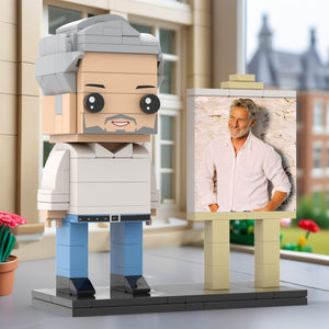 Full Body Customizable 1 Person Daddy With Classic White Shirt And Jeans Custom Brick with Frame Figures Small Particle Block Toy Brick Me Figures For Father's Day - MadeMineUK