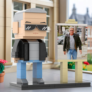 Full Body Customizable 1 Person Cool Grey Hair Daddy Street Photo With Classic Outfit Custom Brick with Frame Figures Small Particle Block Toy Brick Me Figures For Father's Day - MadeMineUK