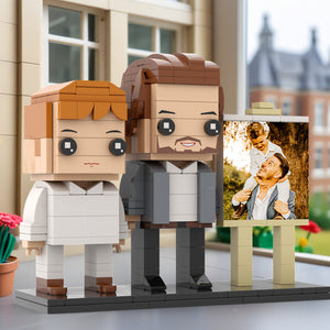 Full Body Customizable 2 People Little Son Sit On Daddy's Shoulder Photo Frame Personalized Custom Brick Figures Small Particle Block Toy Personalized For Father's Day - MadeMineUK