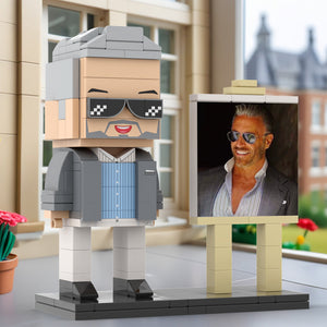 Full Body Customizable 1 Person Cool Daddy In Grey Suit With Sunglasses Custom Brick with Frame Figures Small Particle Block Toy Brick Me Figures For Father's Day - MadeMineUK