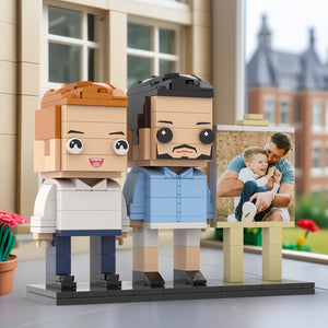 Full Body Customizable 2 People Dad Cuddle His Son Little Boy Photo Frame Personalized Custom Brick Figures Small Particle Block Toy Personalized For Father's Day - MadeMineUK