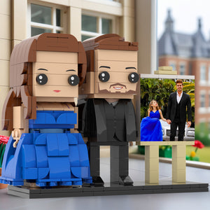 Full Body Customizable 2 People Dad And His Daughter In Perfect Blue Dress Photo Frame Personalized Custom Brick Figures Small Particle Block Toy Personalized For Father's Day - MadeMineUK