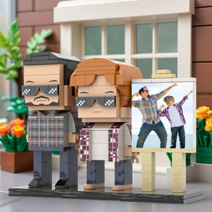 Full Body Customizable 2 People Daddy And His Son Have a Pose Towards Sun Photo Frame Personalized Custom Brick Figures Small Particle Block Toy Personalized For Father's Day - MadeMineUK