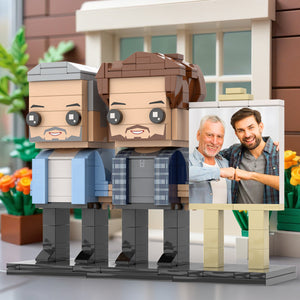 Full Body Customizable 2 People Dad And Son Fist Bump Photo Frame Personalized Custom Brick Figures Small Particle Block Toy Personalized For Father's Day - MadeMineUK