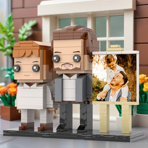 Full Body Customizable 2 People Little Son Sit On Daddy's Shoulder Photo Frame Personalized Custom Brick Figures Small Particle Block Toy Personalized For Father's Day - MadeMineUK