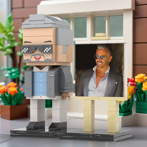 Full Body Customizable 1 Person Cool Daddy In Grey Suit With Sunglasses Custom Brick with Frame Figures Small Particle Block Toy Brick Me Figures For Father's Day - MadeMineUK