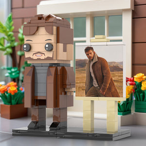 Full Body Customizable 1 Person Cool Young Daddy In Long Brown Coat Custom Brick with Frame Figures Small Particle Block Toy Brick Me Figures For Father's Day - MadeMineUK