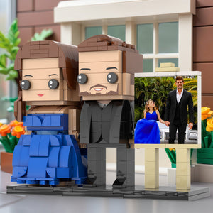 Full Body Customizable 2 People Dad And His Daughter In Perfect Blue Dress Photo Frame Personalized Custom Brick Figures Small Particle Block Toy Personalized For Father's Day - MadeMineUK