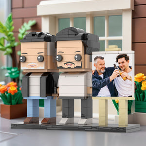 Full Body Customizable 2 People Fully Grown Son Having A Beer With His Dad Man Photo Frame Personalized Custom Brick Figures Small Particle Block Toy Personalized For Father's Day - MadeMineUK