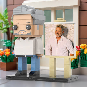 Full Body Customizable 1 Person Daddy With Classic White Shirt And Jeans Custom Brick with Frame Figures Small Particle Block Toy Brick Me Figures For Father's Day - MadeMineUK