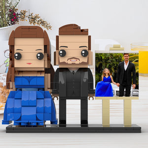 Full Body Customizable 2 People Dad And His Daughter In Perfect Blue Dress Photo Frame Personalized Custom Brick Figures Small Particle Block Toy Personalized For Father's Day - MadeMineUK