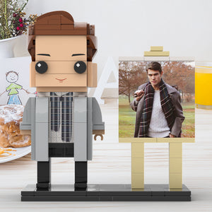 Full Body Customizable 1 Person Stylish Young Daddy With Scarf Custom Brick with Frame Figures Small Particle Block Toy Brick Me Figures For Father's Day - MadeMineUK