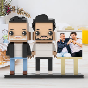 Full Body Customizable 2 People Fully Grown Son Having A Beer With His Dad Man Photo Frame Personalized Custom Brick Figures Small Particle Block Toy Personalized For Father's Day - MadeMineUK