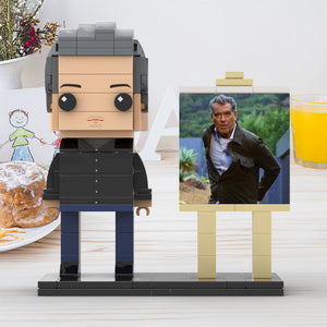 Full Body Customizable 1 Person Cool Daddy In Black Suit Custom Brick with Frame Figures Small Particle Block Toy Brick Me Figures For Father's Day - MadeMineUK