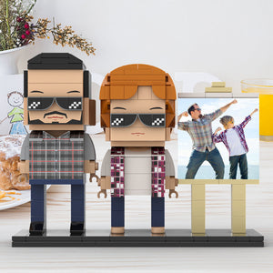 Full Body Customizable 2 People Daddy And His Son Have a Pose Towards Sun Photo Frame Personalized Custom Brick Figures Small Particle Block Toy Personalized For Father's Day - MadeMineUK