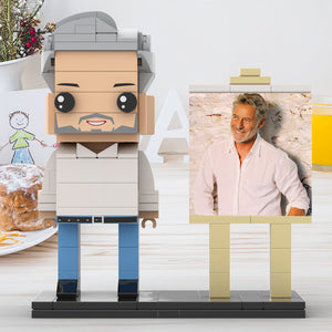 Full Body Customizable 1 Person Daddy With Classic White Shirt And Jeans Custom Brick with Frame Figures Small Particle Block Toy Brick Me Figures For Father's Day - MadeMineUK