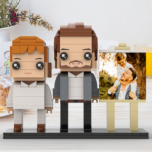 Full Body Customizable 2 People Little Son Sit On Daddy's Shoulder Photo Frame Personalized Custom Brick Figures Small Particle Block Toy Personalized For Father's Day - MadeMineUK