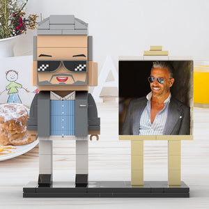 Full Body Customizable 1 Person Cool Daddy In Grey Suit With Sunglasses Custom Brick with Frame Figures Small Particle Block Toy Brick Me Figures For Father's Day - MadeMineUK