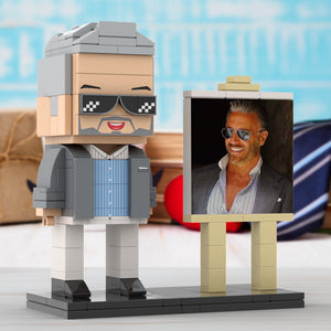 Full Body Customizable 1 Person Cool Daddy In Grey Suit With Sunglasses Custom Brick with Frame Figures Small Particle Block Toy Brick Me Figures For Father's Day - MadeMineUK