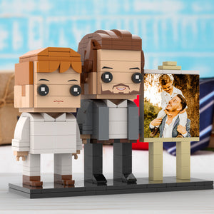 Full Body Customizable 2 People Little Son Sit On Daddy's Shoulder Photo Frame Personalized Custom Brick Figures Small Particle Block Toy Personalized For Father's Day - MadeMineUK