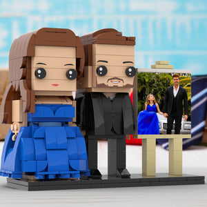 Full Body Customizable 2 People Dad And His Daughter In Perfect Blue Dress Photo Frame Personalized Custom Brick Figures Small Particle Block Toy Personalized For Father's Day - MadeMineUK