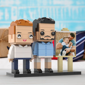 Full Body Customizable 2 People Dad Cuddle His Son Little Boy Photo Frame Personalized Custom Brick Figures Small Particle Block Toy Personalized For Father's Day - MadeMineUK