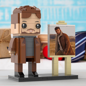 Full Body Customizable 1 Person Cool Young Daddy In Long Brown Coat Custom Brick with Frame Figures Small Particle Block Toy Brick Me Figures For Father's Day - MadeMineUK