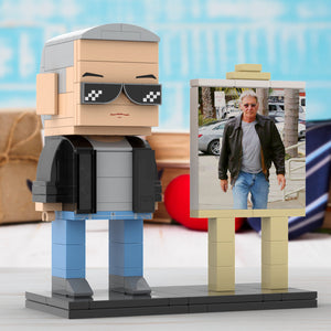 Full Body Customizable 1 Person Cool Grey Hair Daddy Street Photo With Classic Outfit Custom Brick with Frame Figures Small Particle Block Toy Brick Me Figures For Father's Day - MadeMineUK