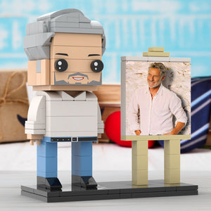 Full Body Customizable 1 Person Daddy With Classic White Shirt And Jeans Custom Brick with Frame Figures Small Particle Block Toy Brick Me Figures For Father's Day - MadeMineUK