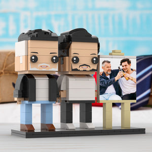 Full Body Customizable 2 People Fully Grown Son Having A Beer With His Dad Man Photo Frame Personalized Custom Brick Figures Small Particle Block Toy Personalized For Father's Day - MadeMineUK