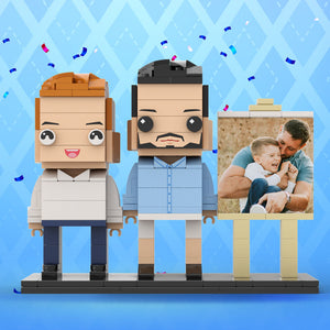 Full Body Customizable 2 People Dad Cuddle His Son Little Boy Photo Frame Personalized Custom Brick Figures Small Particle Block Toy Personalized For Father's Day - MadeMineUK