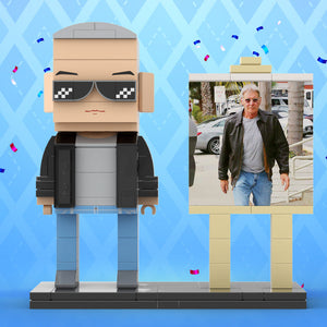 Full Body Customizable 1 Person Cool Grey Hair Daddy Street Photo With Classic Outfit Custom Brick with Frame Figures Small Particle Block Toy Brick Me Figures For Father's Day - MadeMineUK