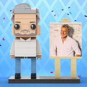 Full Body Customizable 1 Person Daddy With Classic White Shirt And Jeans Custom Brick with Frame Figures Small Particle Block Toy Brick Me Figures For Father's Day - MadeMineUK