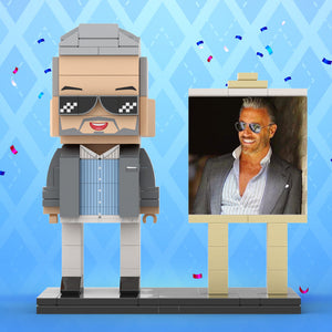 Full Body Customizable 1 Person Cool Daddy In Grey Suit With Sunglasses Custom Brick with Frame Figures Small Particle Block Toy Brick Me Figures For Father's Day - MadeMineUK