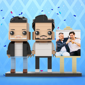 Full Body Customizable 2 People Fully Grown Son Having A Beer With His Dad Man Photo Frame Personalized Custom Brick Figures Small Particle Block Toy Personalized For Father's Day - MadeMineUK